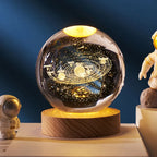 3D Galaxy Crystal Ball Lamp – LED Night Light | Solar System Glass Lamp with Wooden Base
