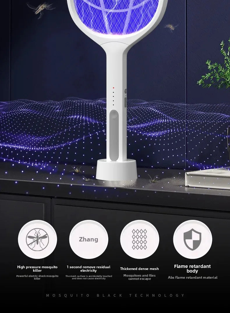 2-in-1 Mosquito Racket with UV Light – Rechargeable Electric Bug Zapper with Stand