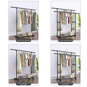 Heavy Duty Clothes Rack with Shoe Shelf (50KG) – Industrial Metal Garment Stand with Wheels