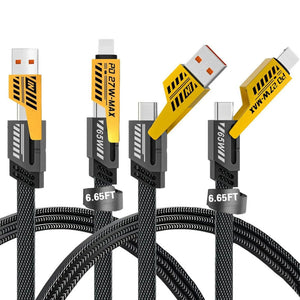 Pack of 2 4-in-1 Multi Charging Cable 65W – Fast Charging USB to Type-C, Lightning & Micro USB