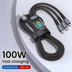 3-in-1 Fast Charging Cable 100W – Multi USB Cable with LED Display (Type-C, Lightning, Micro USB)