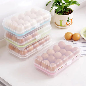 15 Grid Egg Storage Box – Classic Fridge Egg Tray with Lid | Stackable Egg Holder Container