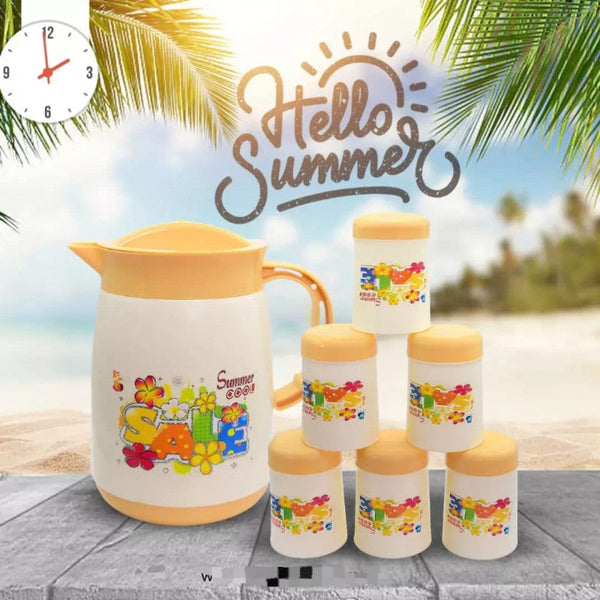 Summer Jug Set with Glasses (7pcs) – Water & Juice Serving Set | Stylish Plastic Pitcher Set