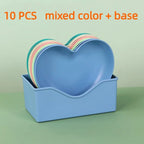 Pack of 10 Heart Shape Plate Set with Stand – Cute Snack & Dessert Plates | Multi-Color Serving Bowls Set