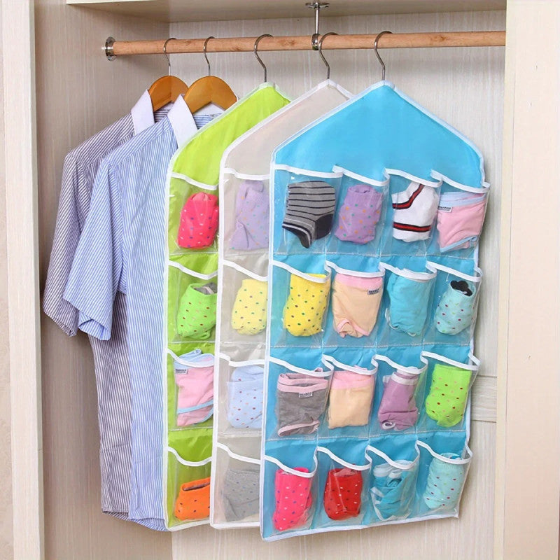 Pack of (2) 16 Pocket Hanging Organizer – Wardrobe Storage for Socks, Underwear & Accessories