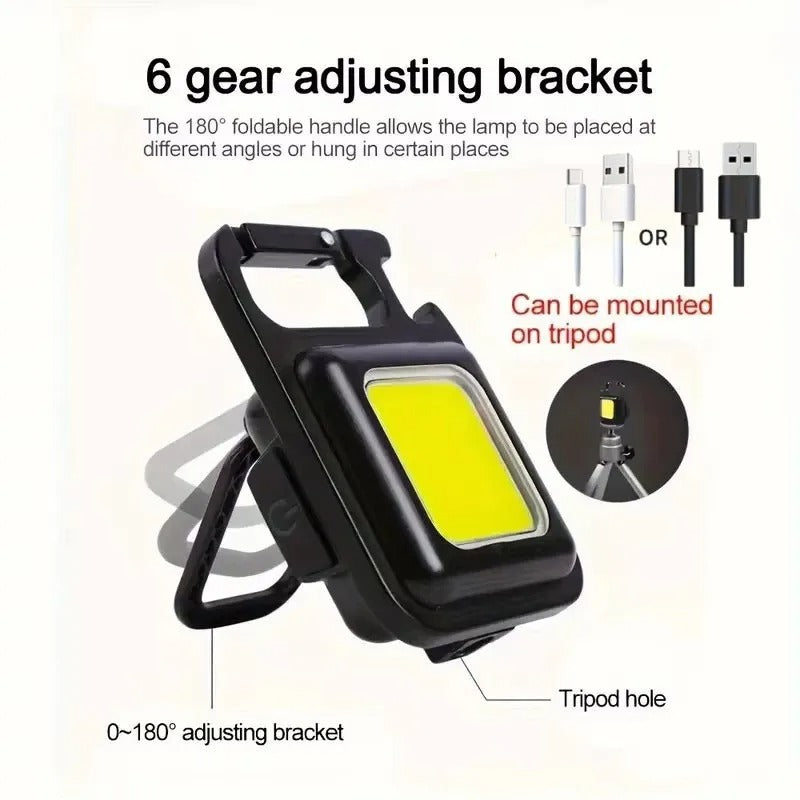 Pack of 2 Mini Keychain COB LED Light – Rechargeable Pocket Flashlight with Bottle Opener & Stand