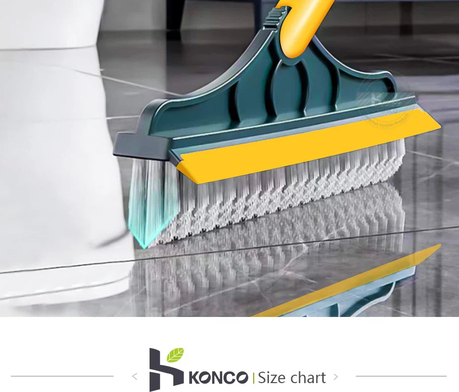 2 in 1 Brush Mop with Squeegee – Floor Scrubber & Water Wiper Cleaning Tool