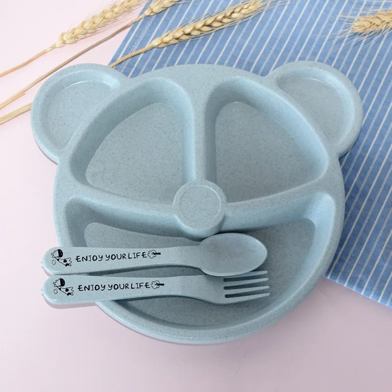 Panda Shape Baby Feeding Set (5pcs) – Kids Divided Plate with Spoon & Fork | Cute BPA Free Dinner Set
