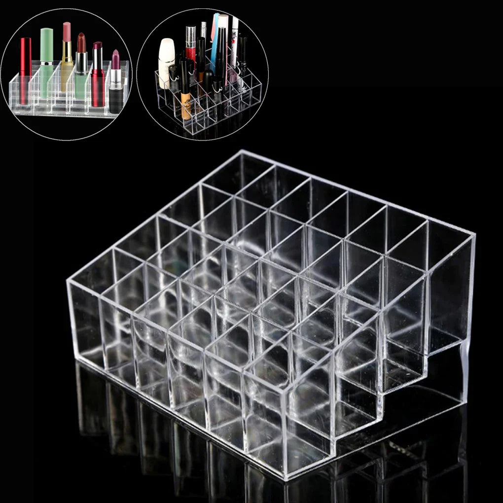 24 Grid Makeup Organizer – Acrylic Cosmetic Storage Box | Lipstick, Nail Polish & Beauty Organizer