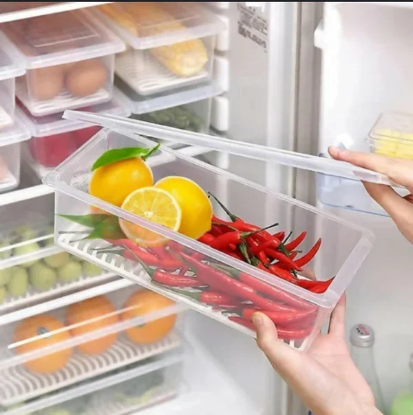 Fridge Storage Box with Filter – Fresh Keeping Container | Drain Tray Fridge Organizer for Fruits & Vegetables