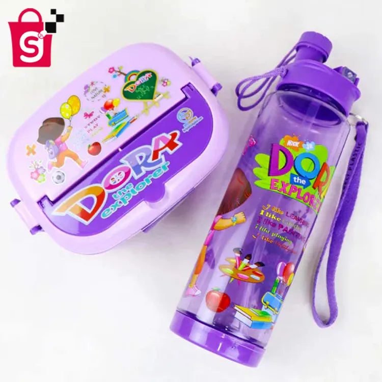 Kids Gift Lunch Box Set – Lunch Box + Water Bottle Combo (Cute Cartoon Design)