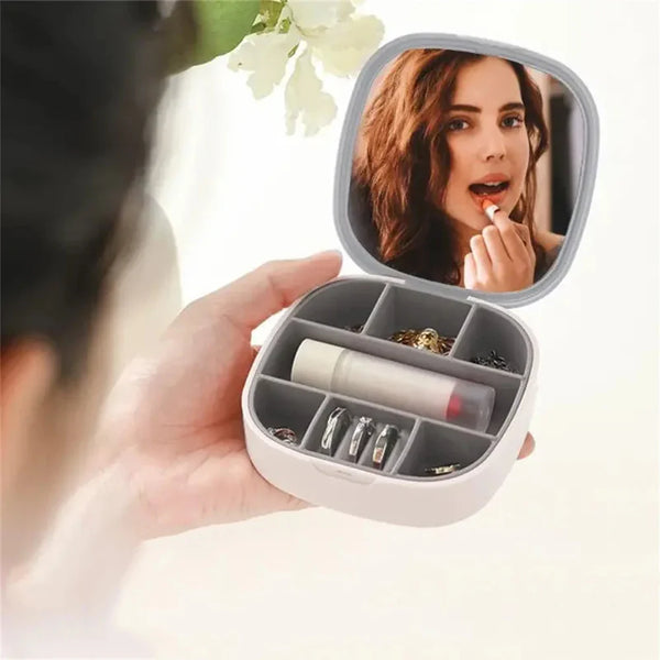 Mini Plastic Jewellery Organizer Box with Mirror – Travel Storage Case