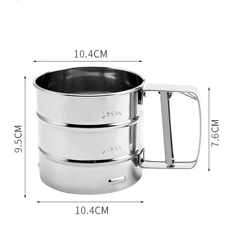 Stainless Steel Flour Sifter – Hand Press Baking Tool | Fine Mesh Atta & Sugar Sieve Cup