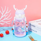 Kids Horn Water Bottle – Cute Cartoon Straw Bottle with Strap (Leakproof & BPA Free)