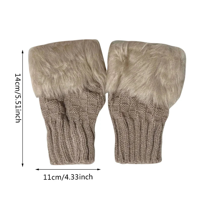 Winter Women Gloves – Soft Wool Knit Fingerless Gloves with Fur | Warm & Stylish Hand Warmers