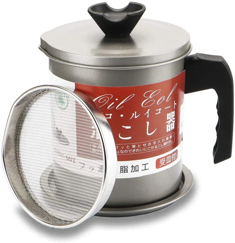Stainless Steel Oil Pot 1.4L – Oil Strainer Container with Filter | Kitchen Oil Storage & Reuse Pot