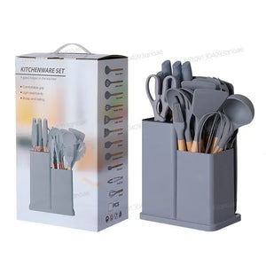 Silicone Spoon Set with Knife Set – Kitchen Utensils Set with Holder