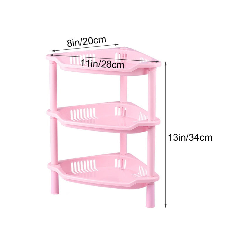 3 Layer Corner Rack – Plastic Kitchen & Bathroom Storage Shelf (Space Saving)