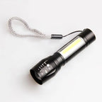Mini USB Rechargeable Flashlight – COB LED Zoom Torch with Side Light (3 Modes)