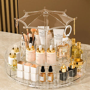 Umbrella Makeup Organizer 360° Rotating – Transparent Cosmetic Storage Stand