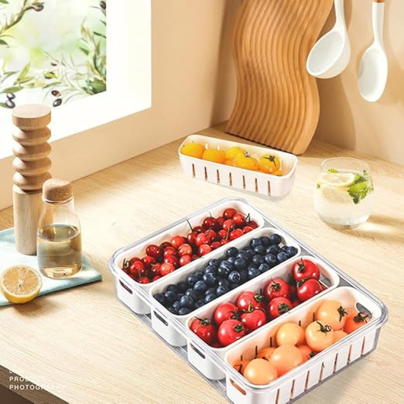 Fresh Keeping Storage Box (Large) – Multi Compartment Fridge Organizer for Fruits & Vegetables