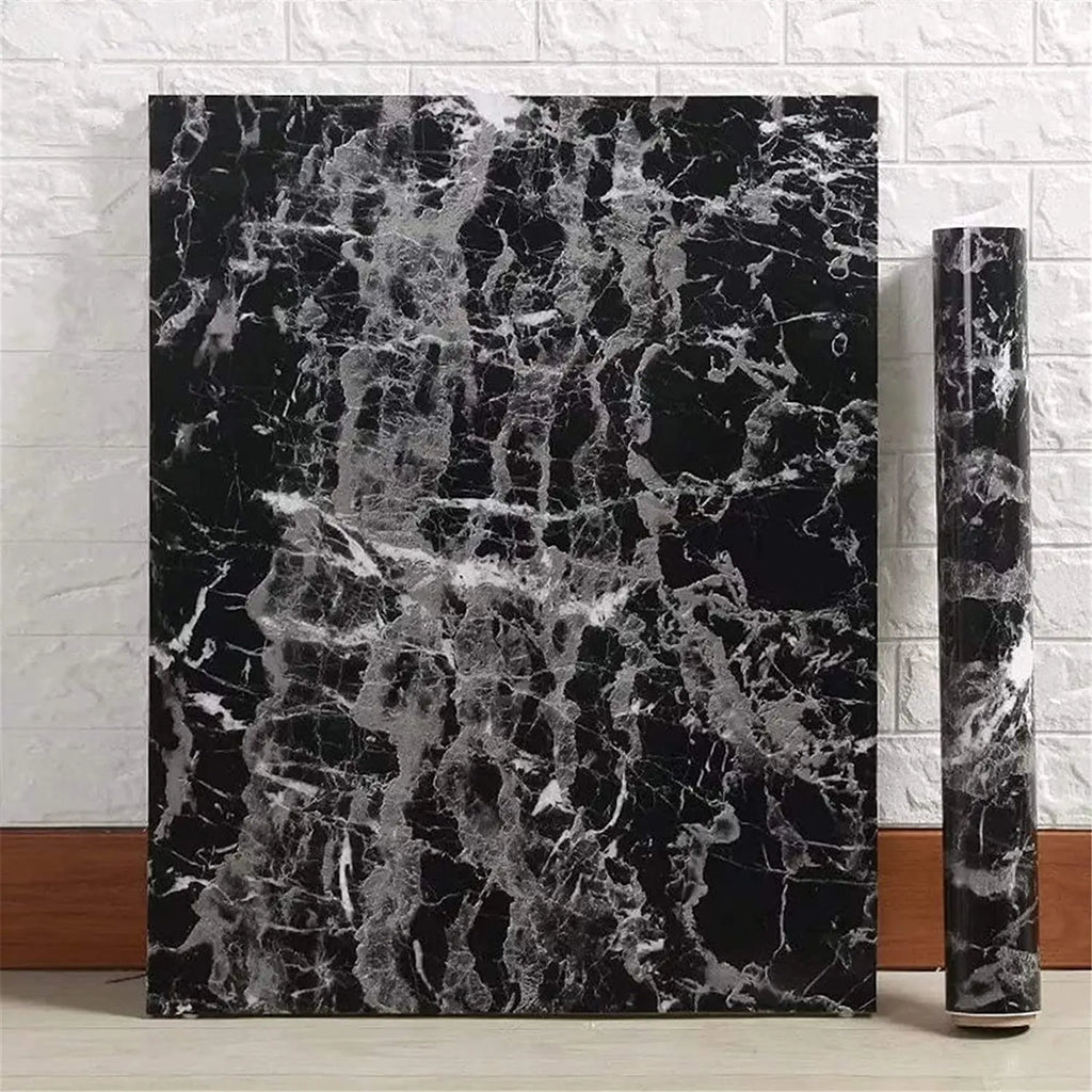 Black Marble Sticker Sheet (60x200cm) – Self Adhesive Waterproof PVC Kitchen Countertop & Cabinet Cover