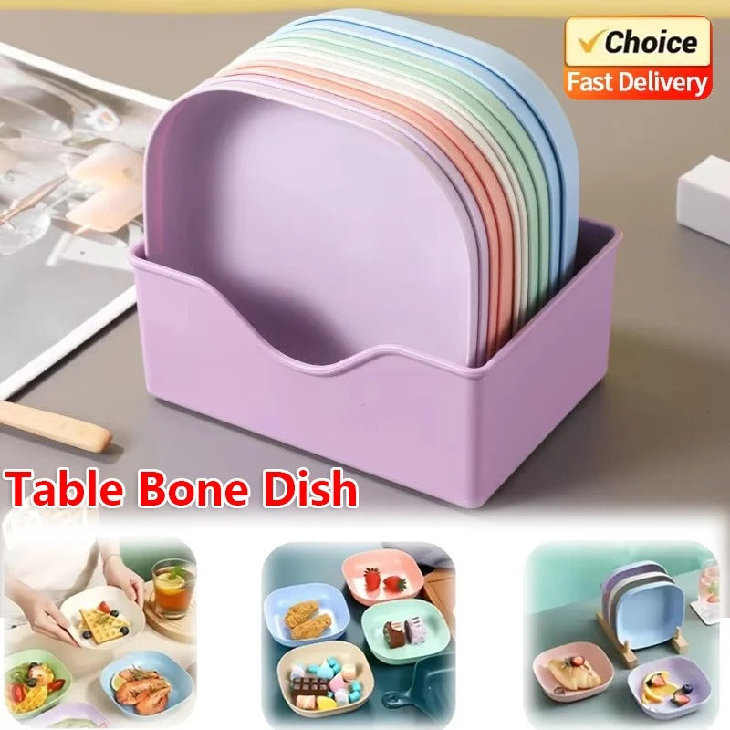 10PCS Plate Set with Stand – Multi-Color Snack Plates with Storage Holder | Durable Serving Dish Set