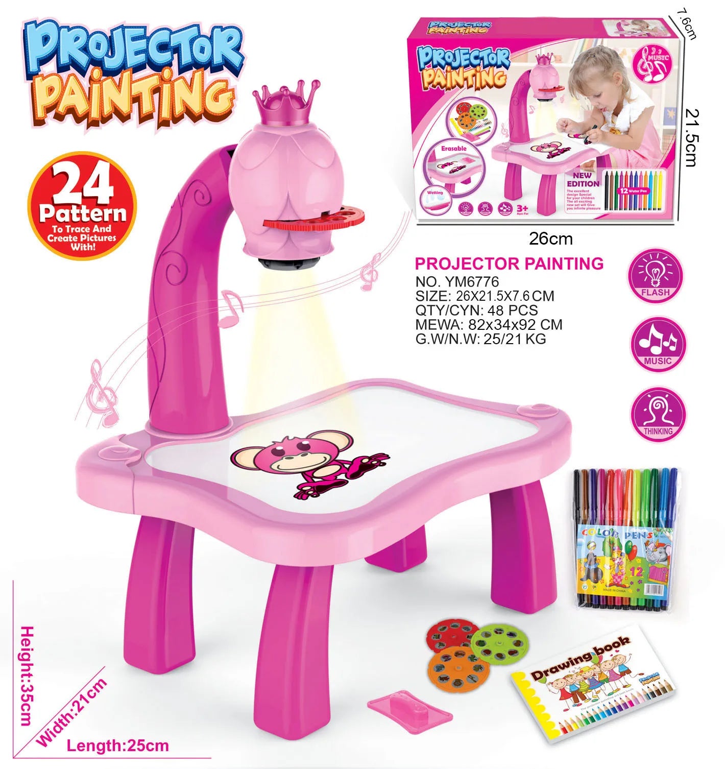 Kids Projector Drawing Table – LED Art Learning Table with Markers
