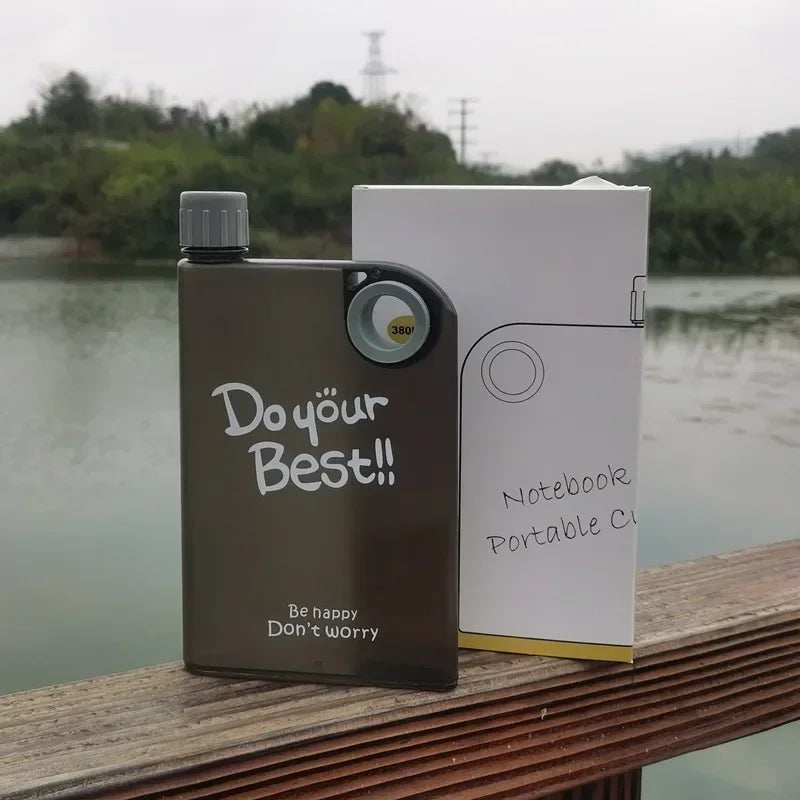 Notebook Water Bottle – Slim Flat Book Shape Bottle (Portable & Leakproof)