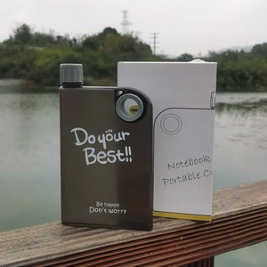 Notebook Water Bottle – Slim Flat Book Shape Bottle (Portable & Leakproof)
