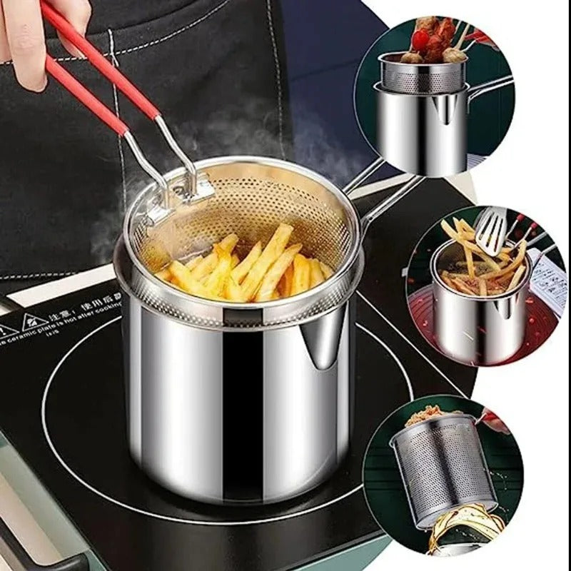 Stainless Steel Deep Fryer Pot 1200ml – Oil Frying Pot with Strainer Basket
