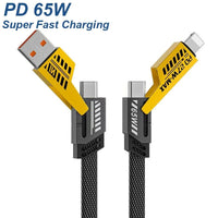Pack of 2 4-in-1 Multi Charging Cable 65W – Fast Charging USB to Type-C, Lightning & Micro USB