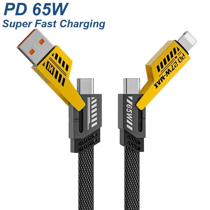 Pack of 2 4-in-1 Multi Charging Cable 65W – Fast Charging USB to Type-C, Lightning & Micro USB