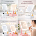 LED Makeup Mirror with Storage Base – Touch Control 3 Light Modes