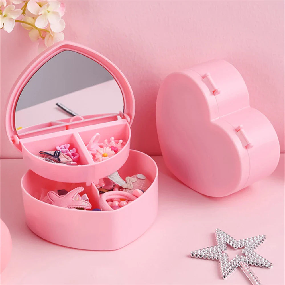 Heart Shape Jewellery Organizer Box with Mirror – Cute Storage Case