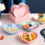 Pack of 10 Heart Shape Plate Set with Stand – Cute Snack & Dessert Plates | Multi-Color Serving Bowls Set