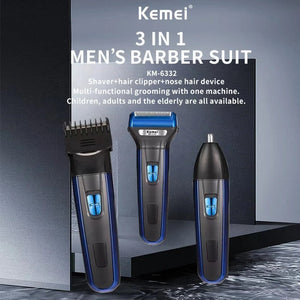 Kemei 3 in 1 Grooming Kit KM-6332 – Hair Clipper, Shaver & Nose Trimmer (Rechargeable)
