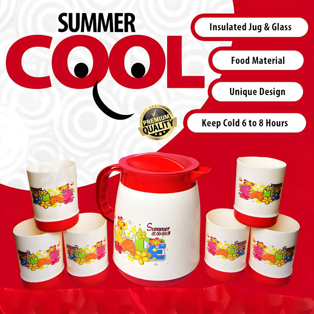 Summer Jug Set with Glasses (7pcs) – Water & Juice Serving Set | Stylish Plastic Pitcher Set