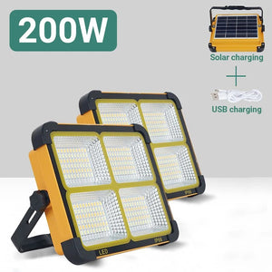 200W Solar LED Flood Light – Rechargeable Dimmable Outdoor Light with USB & Solar Charging (IP66 Waterproof)
