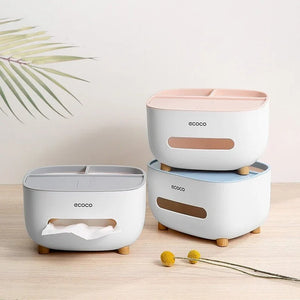 Multifunctional Tissue Box Holder with Remote Storage – Plastic Organizer Stand