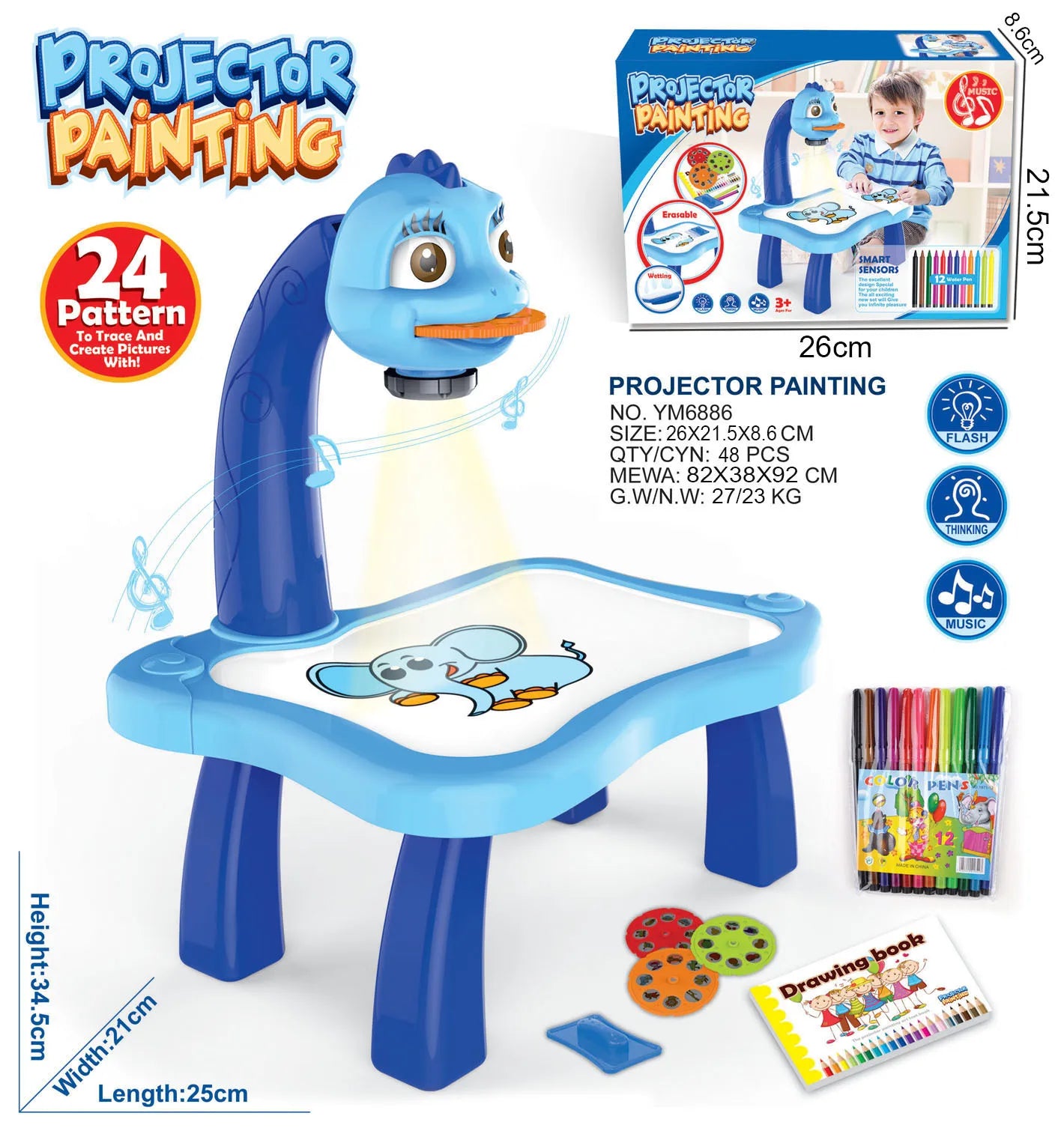 Kids Projector Drawing Table – LED Art Learning Table with Markers