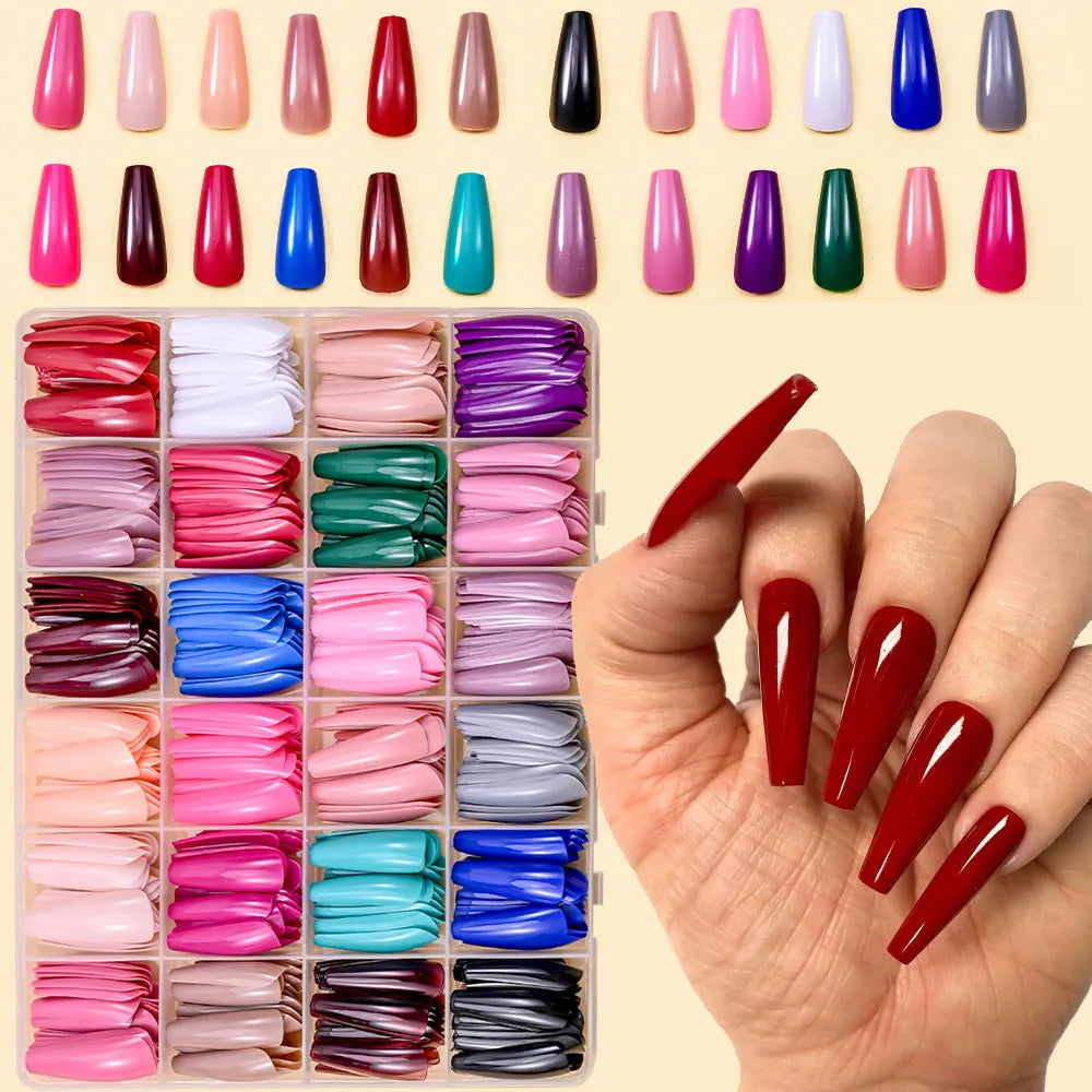 576pcs Artificial Nail Tips Set – Multi Color Long Nails Kit