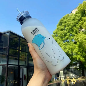 Panda Bear Transparent Water Bottle – Cute Straw Bottle (Leakproof & BPA Free)