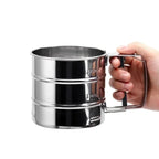 Stainless Steel Flour Sifter – Hand Press Baking Tool | Fine Mesh Atta & Sugar Sieve Cup