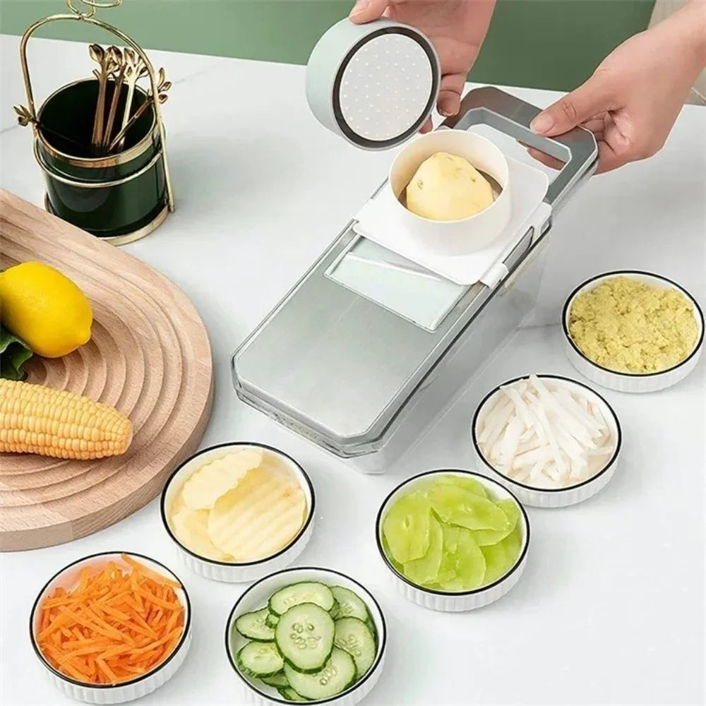 5-in-1 Vegetable Slicer with Drainer – Multi-Function Cutter & Chopper Box