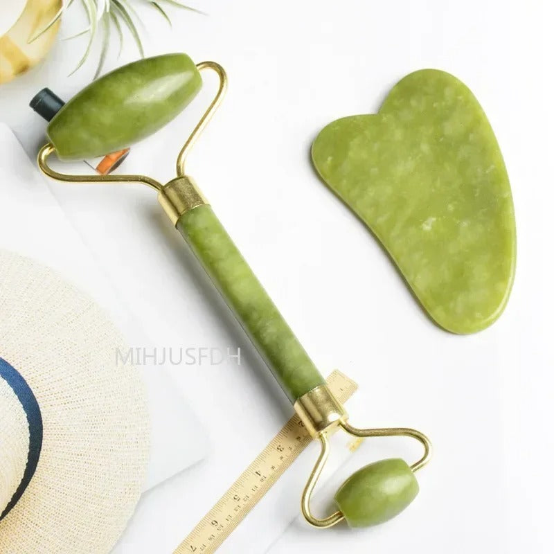 Jade Roller 2 in 1 Set – Face Massager & Gua Sha Tool for Skin Lifting & Glow