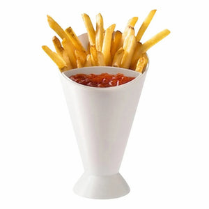 Fries Holder with Sauce Compartment – Snack Serving Cup | French Fries & Dip Holder Bowl