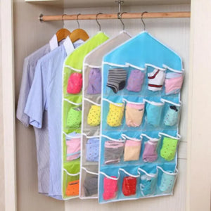 Pack of (2) 16 Pocket Hanging Organizer – Wardrobe Storage for Socks, Underwear & Accessories