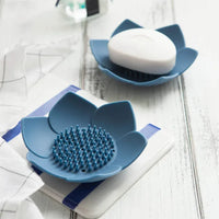 Pack of 3 Silicone Flower Soap Holder with Brush Base – Anti-Slip Self Draining Soap Dish