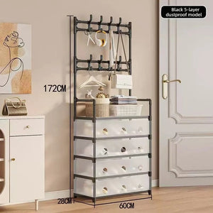 Multi-Functional Dust Proof Shoe Rack with Coat & Hat Stand – Space Saving Organizer with Drawers